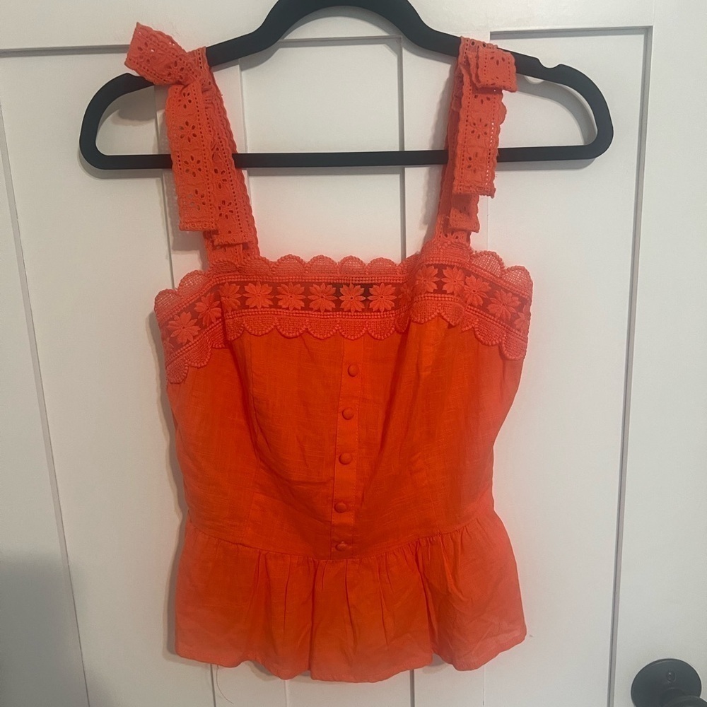 Milk and honey orange boho appliqué crop top Lace Flower tie straps Size XS